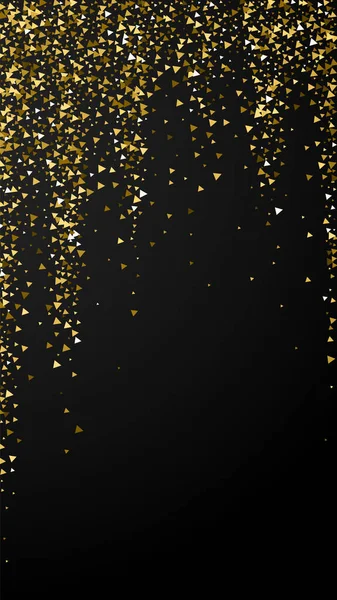 黄金の三角形の豪華な輝くコンフェッティ 黒い背景に小さな金粒子を散乱 著名なお祝いのオーバーレイテンプレート 優雅なベクトル背景 — ストックベクタ