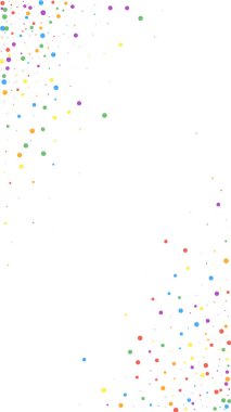 Kusursuz şenlikli konfeti. Kutlama yıldızları. Beyaz arka planda renkli konfeti. Güzel bir şablon. Dikey vektör arkaplanı.