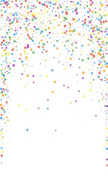 Şen şakrak konfeti. Kutlama yıldızları. Beyaz arka planda renkli konfeti. Büyüleyici şablon şablonu. Dikey vektör arkaplanı.