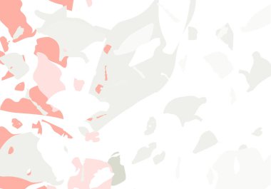 Terrazzo modern soyut şablon. Klasik İtalyan döşemesinin pembe ve gri dokusu. Taşlardan, granitten, kuvarstan, mermerden, betondan yapılmış arka plan. Venedik terrazzo trend vektör arkaplanı