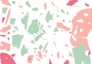 Terrazzo modern soyut şablon. Klasik İtalyan döşemesinin pembe ve yeşil dokusu. Taşlardan, granitten, kuvarstan, mermerden, betondan yapılmış arka plan. Venedik terrazzo trend vektör arkaplanı
