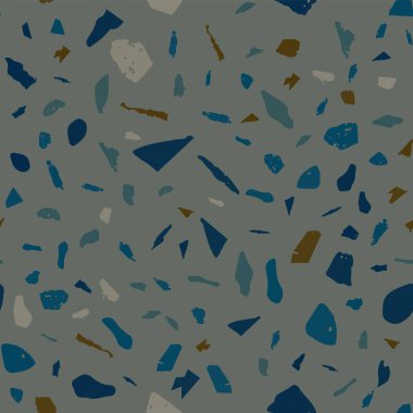 Terrazzo kusursuz desen. Kahverengi klasik döşeme dokusu. Doğal taşlardan, granitten, kuvarstan, mermerden ve betondan yapılmış kalın bir arka plan. Simetrik dikişsiz terrazzo.