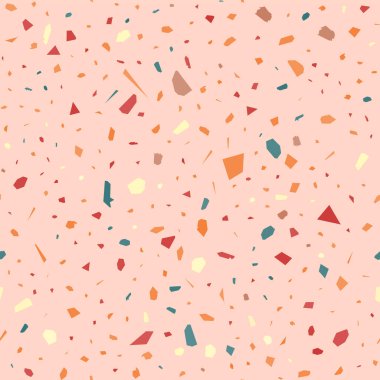 Terrazzo kusursuz desen. Turuncu klasik döşeme dokusu. Doğal taşlardan, granitten, kuvarstan, mermerden ve betondan yapılmış nefes kesici bir arka plan. Popüler dikişsiz terrazzo.