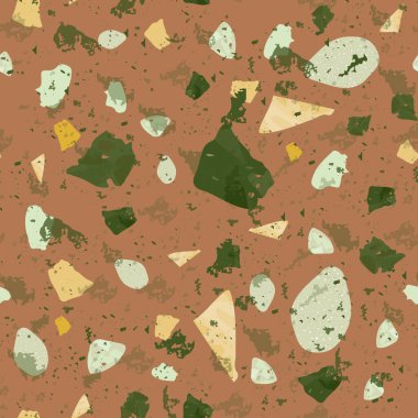 Terrazzo kusursuz desen. Topraksı klasik döşeme dokusu. Doğal taşlardan, granitten, kuvarstan, mermerden ve betondan yapılmış klasik bir arka plan. Kusursuz terrazzo..