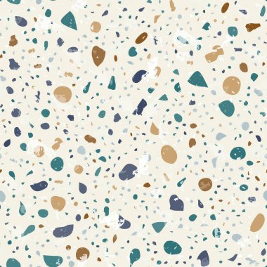 Terrazzo kusursuz desen. Topraksı klasik döşeme dokusu. Doğal taşlardan, granitten, kuvarstan, mermerden ve betondan yapılmış klasik bir arka plan. Hoş, dikişsiz terrazzo..