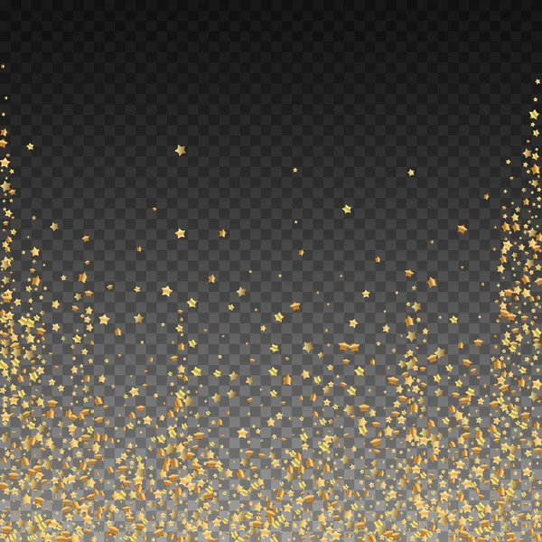 Золоті Зірки Розкішні Ігристі Конфетті Розсіяні Дрібні Золоті Частки Прозорому — стоковий вектор