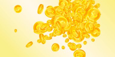 İngiliz sikkeleri düşüyor. İnce dağınık GBP paraları. İngiltere parası. Büyük ikramiye, servet ya da başarı konsepti. Vektör illüstrasyonu.