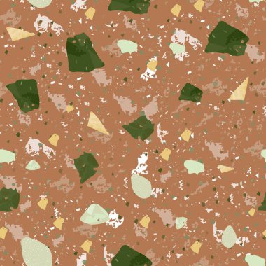 Terrazzo kusursuz desen. Topraksı klasik döşeme dokusu. Doğal taşlardan, granitten, kuvarstan, mermerden ve betondan yapılmış klasik bir arka plan. Büyüleyici dikişsiz terrazzo.