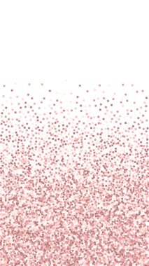 Pembe altın parıltılı lüks konfeti. Beyaz arka planda dağılmış küçük altın parçacıkları. Enerjik şablon şablonu. Kalın vektör arkaplanı.