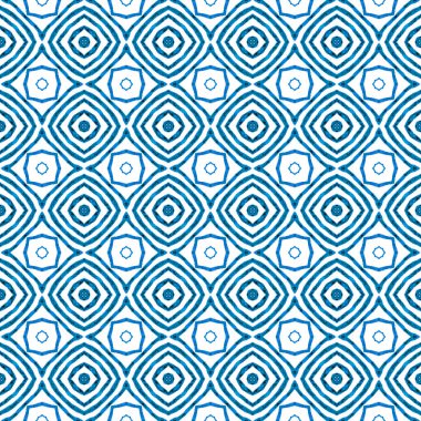 Sembol suluboya deseni. Mavi sanatsal boho şık yaz tasarımı. Yeşil geometrik sembolün suluboya sınırı. Tekstil hazır şaşırtıcı baskı, mayo kumaş, duvar kağıdı, ambalaj..