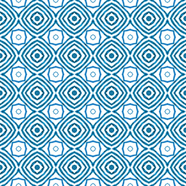 Sembol suluboya deseni. Mavi sanatsal boho şık yaz tasarımı. Yeşil geometrik sembolün suluboya sınırı. Tekstil hazır şaşırtıcı baskı, mayo kumaş, duvar kağıdı, ambalaj..