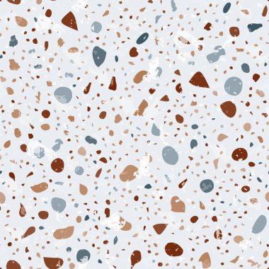 Terrazzo kusursuz desen. Topraksı klasik döşeme dokusu. Doğal taşlardan, granitten, kuvarstan, mermerden ve betondan yapılmış klasik bir arka plan. Fantastik dikişsiz terrazzo.