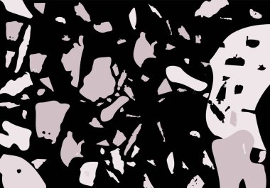 Terrazzo modern soyut şablon. Klasik İtalyan döşemesinin siyah ve bej dokusu. Taşlardan, granitten, kuvarstan, mermerden, betondan yapılmış arka plan. Venedik terrazzo trend vektör arkaplanı