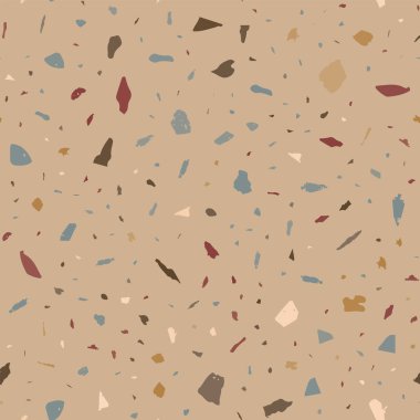 Terrazzo kusursuz desen. Topraksı klasik döşeme dokusu. Doğal taşlardan, granitten, kuvarstan, mermerden ve betondan yapılmış nefes kesici bir arka plan. Etkileyici dikişsiz terrazzo..