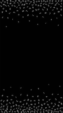 Düşen sayılar, büyük veri konsepti. İkili beyaz rastgele uçan parmaklar. Siyah arka planda iyi bir fütürist afiş. Düşen sayılarla dijital vektör illüstrasyonu.