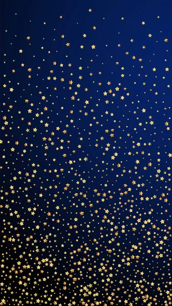 Guldstjärnor Lyx Mousserande Konfetti Spridda Små Guldpartiklar Mörkblå Bakgrund Utmärkt — Stock vektor
