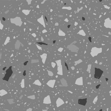 Terrazzo kusursuz desen. Siyah ve beyaz klasik döşeme dokusu. Doğal taşlardan, granitten, kuvarstan, mermerden ve betondan yapılmış kalın bir arka plan. Tereyağından kıl çeker gibi..
