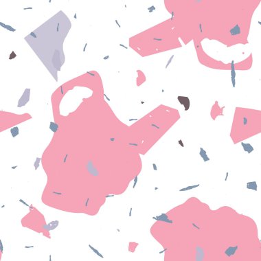 Terrazzo kusursuz desen. Pembe Venedik döşeme dokusu. Terrazzo pürüzsüz desenli, serin renklerde. Doğal taşlardan, granitten, kuvarstan, mermerden, betondan yapılmış arkaplan. 