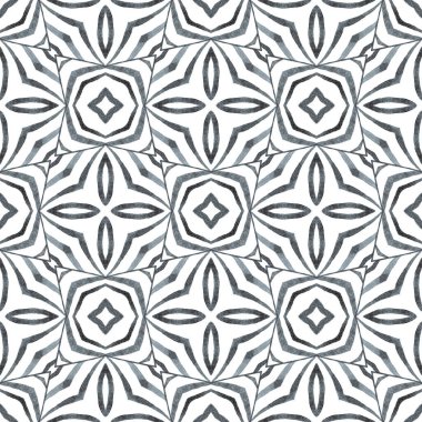 Yeşil geometrik sembolün suluboya sınırı. Siyah ve beyaz nadir boho şık yaz tasarımı. Tekstil hazır harika baskı, mayo kumaş, duvar kağıdı, ambalaj. Sembol suluboya deseni.