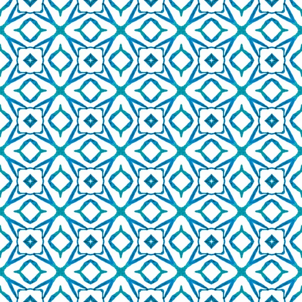 Hand Painted Tiled Watercolor Border Blue Cool Boho Chic Summer — Stock Photo, Image