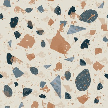 Terrazzo kusursuz desen. Topraksı klasik döşeme dokusu. Doğal taşlardan, granitten, kuvarstan, mermerden ve betondan yapılmış klasik bir arka plan. Muhteşem dikişsiz terrazzo..