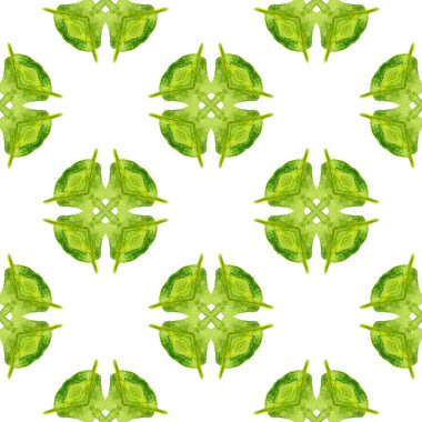 Suluboya yaz etnik sınır düzeni. Yeşil güzel boho şık yaz tasarımı. Tekstil hazır antika baskı, mayo kumaş, duvar kağıdı, ambalaj. Etnik el boyası desen.