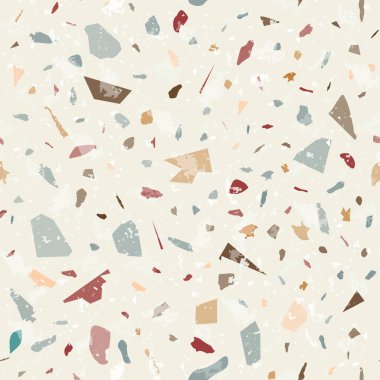 Terrazzo kusursuz desen. Nazik klasik döşeme dokusu. Doğal taşlardan, granitten, kuvarstan, mermerden ve betondan yapılmış klas bir arka plan. Klasik dikişsiz terrazzo..