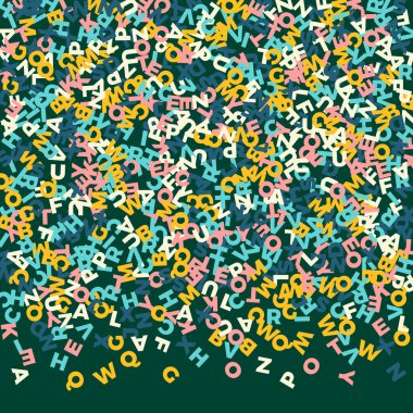 İngilizce 'nin harfleri düşüyor. Latin alfabesinin Pastel uçan kelimeleri. Yabancı diller öğrenim kavramı. Tahta arka plandaki okul afişine yaratıcı dönüş.