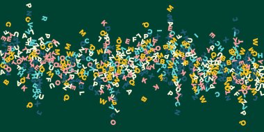 İngilizce 'nin harfleri düşüyor. Latin alfabesinin Pastel uçan kelimeleri. Yabancı diller öğrenim kavramı. Tahta arka planda okul afişine geri dönmek etkileyici..