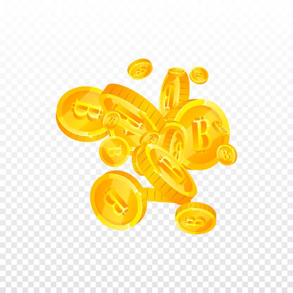 Bitcoin Internet Currency Coins Falling Alive Scattered Btc Coins Cryptocurrency — Stock Vector