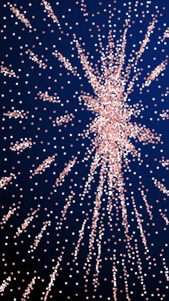 Roze Goud Glitter Luxe Sprankelende Confetti Verspreid Kleine Gouddeeltjes Donkerblauwe — Stockvector