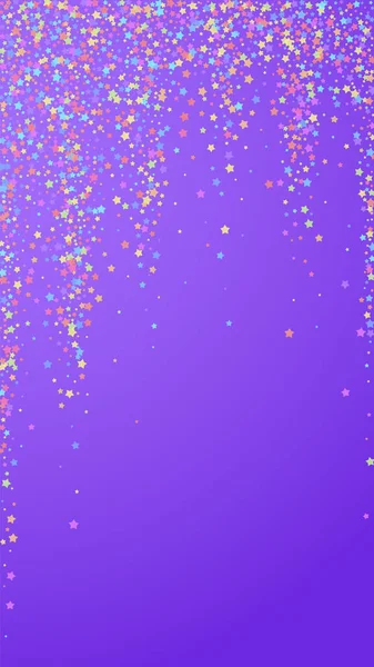 Festlich Bizarres Konfetti Feierstars Bunte Sterne Dicht Auf Violettem Hintergrund — Stockvektor