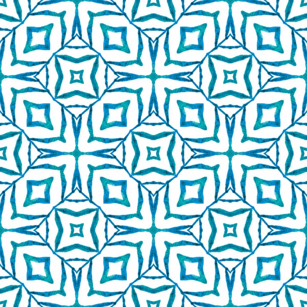 Χειροποίητο Πλακάκι Υδατογραφία Περίγραμμα Μπλε Απολαυστικό Boho Κομψό Καλοκαιρινό Σχέδιο — Φωτογραφία Αρχείου
