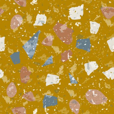 Terrazzo kusursuz desen. Topraksı klasik döşeme dokusu. Doğal taşlardan, granitten, kuvarstan, mermerden ve betondan yapılmış klasik bir arka plan. Hayalperest terrazzo..