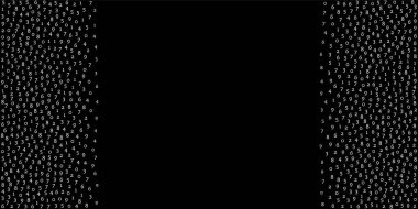 Düşen sayılar, büyük veri konsepti. İkili beyaz düzenli uçuş numaraları. Siyah arka planda enerji dolu fütüristik pankart. Düşen sayılarla dijital vektör illüstrasyonu.