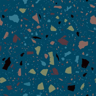 Terrazzo kusursuz desen. Kahverengi klasik döşeme dokusu. Doğal taşlardan, granitten, kuvarstan, mermerden ve betondan yapılmış kalın bir arka plan. Görünmez terrazzo..