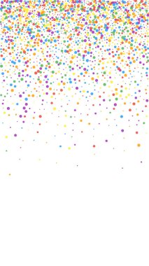 Şenlikli unutulmaz konfeti. Kutlama yıldızları. Beyaz arka planda neşeli bir konfeti. Büyük şablon şablonu. Dikey vektör arkaplanı.