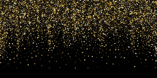 Gouden Driehoeken Luxe Sprankelende Confetti Verspreid Kleine Gouddeeltjes Zwarte Achtergrond — Stockvector
