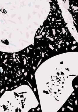 Terrazzo modern soyut şablon. Klasik İtalyan döşemesinin siyah ve beyaz dokusu. Taşlardan, granitten, kuvarstan, mermerden, betondan yapılmış arka plan. Venedik terrazzo trend vektör arkaplanı