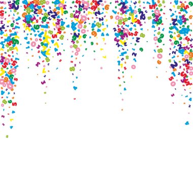 Canlı sayılar düşüyor. Uçan parmaklarla matematik çalışma konsepti. Beyaz arka planda okul matematik afişi. Düşen sayılar vektör illüstrasyonu.