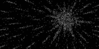 Düşen sayılar, büyük veri konsepti. İkili beyaz kaotik uçuş numaraları. Siyah arka planda egzotik fütürist afiş. Düşen sayılarla dijital vektör illüstrasyonu.