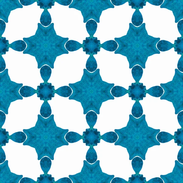 水彩夏の民族の国境パターン ブルー壮大なBohoシックな夏のデザイン 民族の手描きのパターン テキスタイルレディ本物のプリント 水着生地 ラッピング — ストック写真