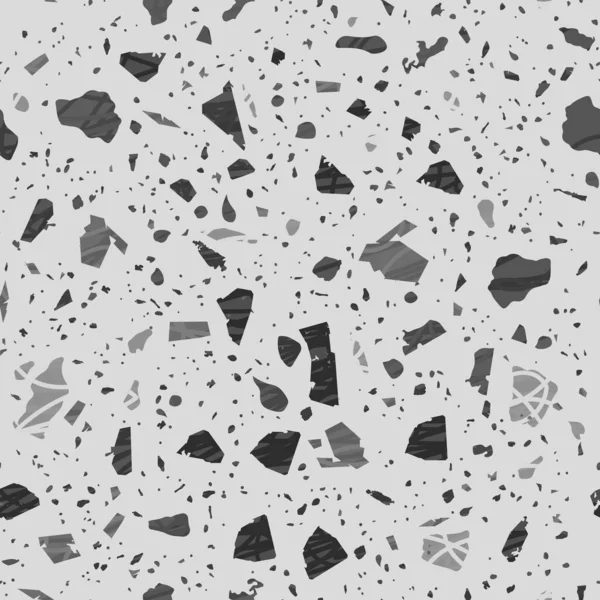 Terrazzoシームレスパターン 黒と白の古典的な床のテクスチャ 天然石 花崗岩 大理石 コンクリートで作られた魅力的な背景 印象的なシームレステラゾ — ストックベクタ