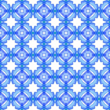 Tropik, pürüzsüz desen. Mavi ideal boho şık yaz tasarımı. El çizimi tropikal, pürüzsüz sınır. Tekstil hazır göz kamaştırıcı baskı, mayo kumaş, duvar kağıdı, ambalaj.. 