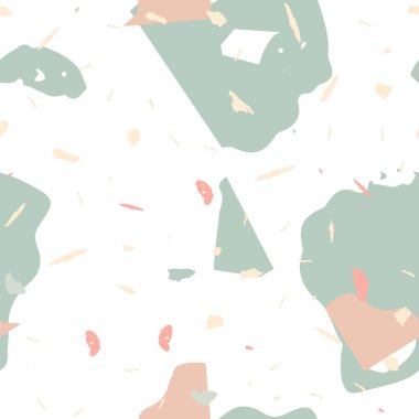 Terrazzo kusursuz desen. İç dekorasyon için minimalist döşeme taşı. Doğal taşlardan, granitten, kuvarstan, mermerden, betondan yapılmış arka plan. Terrazzo pürüzsüz desenli serin renklerde. 