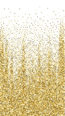 Altın üçgenler lüks konfeti parıldıyor. Beyaz arka planda dağılmış küçük altın parçacıkları. Şablon büyüleyici bir şablon. Görkemli vektör arkaplanı.