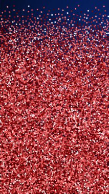 Kırmızı altın parıltılı lüks konfeti. Koyu mavi arka planda dağılmış küçük altın parçacıkları. Enerjik şablon şablonu. Vektör arkaplanı getiriliyor.