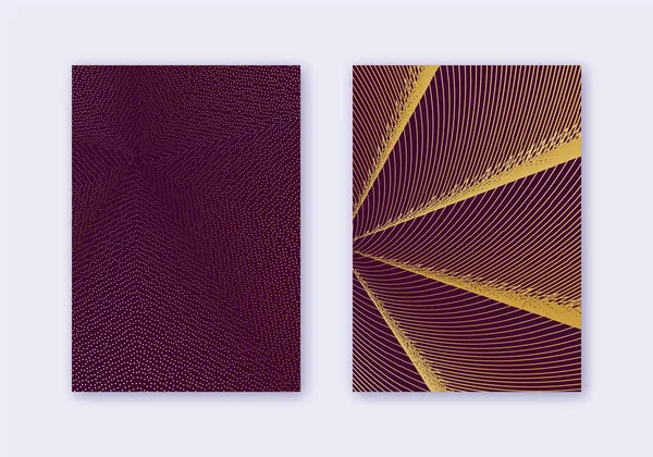 Vorlagenset Für Cover Design Abstrakte Linien Modernes Broschüren Layout Goldfarbene — Stockvektor