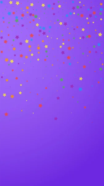 Confeti Festivo Vibrante Estrellas Celebración Estrellas Alegres Sobre Fondo Violeta — Vector de stock