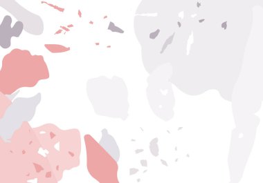 Terrazzo modern soyut şablon. Klasik İtalyan döşemesinin pembe ve gri dokusu. Taşlardan, granitten, kuvarstan, mermerden, betondan yapılmış arka plan. Venedik terrazzo trend vektör arkaplanı